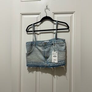 NWT ZARA Cropped Denim Spaghetti Strap Top